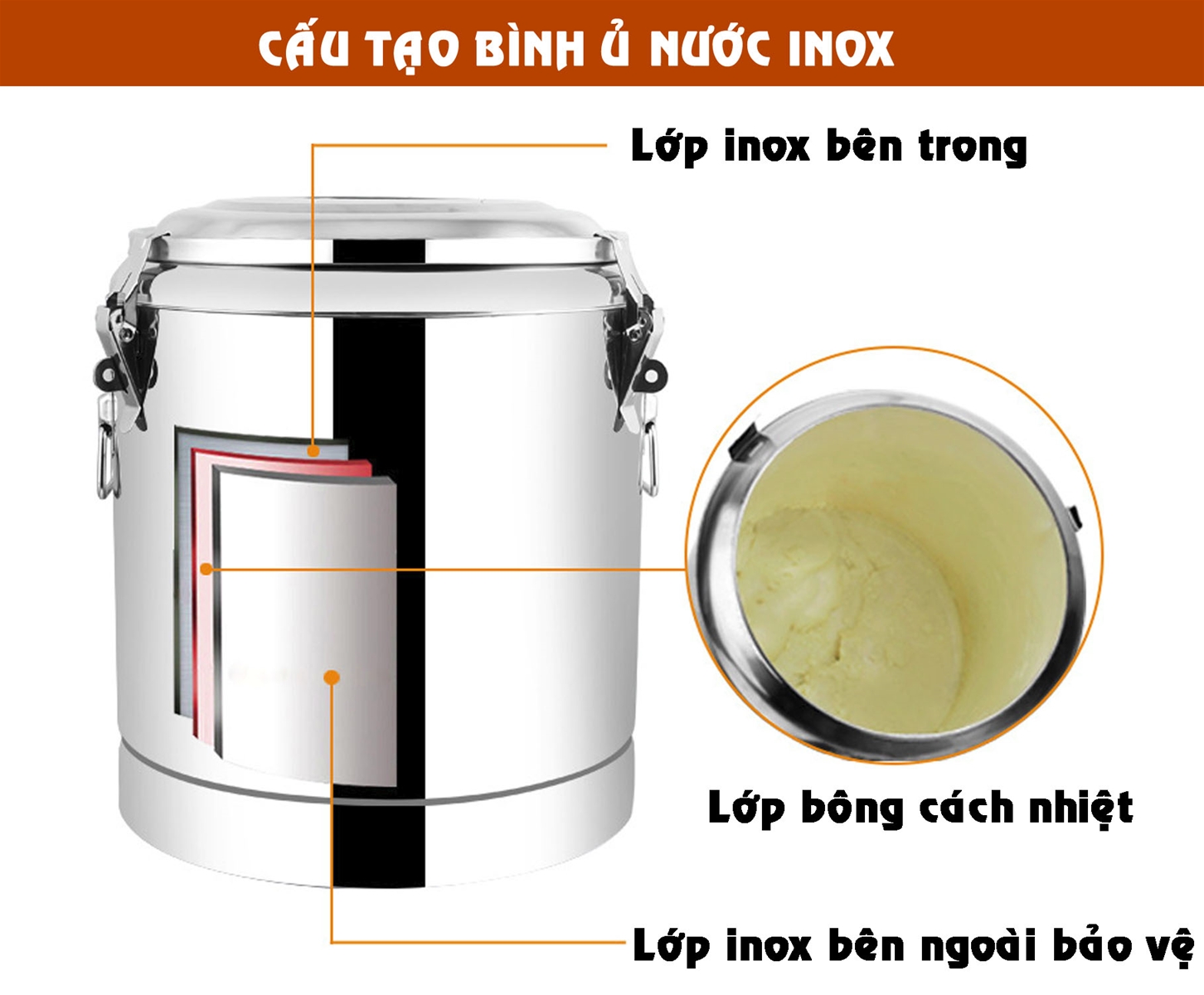 Bình ủ nước inox Trung Quốc 10L, 20L, 30L, 40L, 50L, 60L, 70L, 80L, 100L.